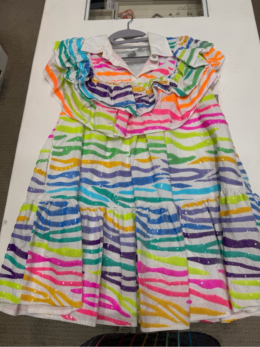 QUEEN OF SPARKLES Neon Zebra Ruffle Dress